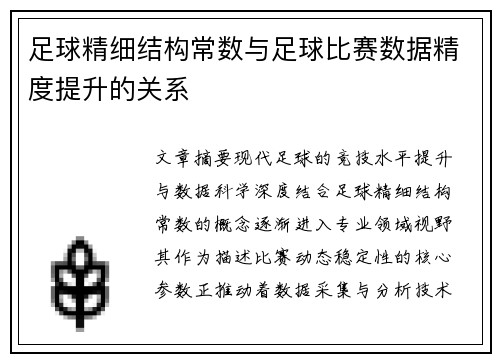 足球精细结构常数与足球比赛数据精度提升的关系